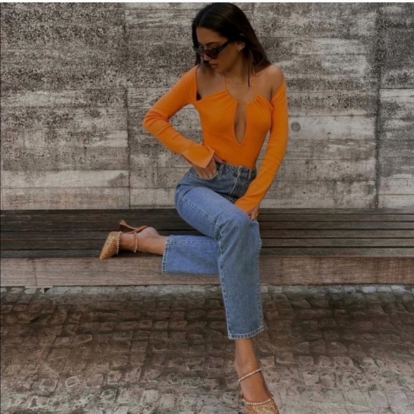 ZARA Trendy Orange Cutout Bodysuit - Picture 6 of 7